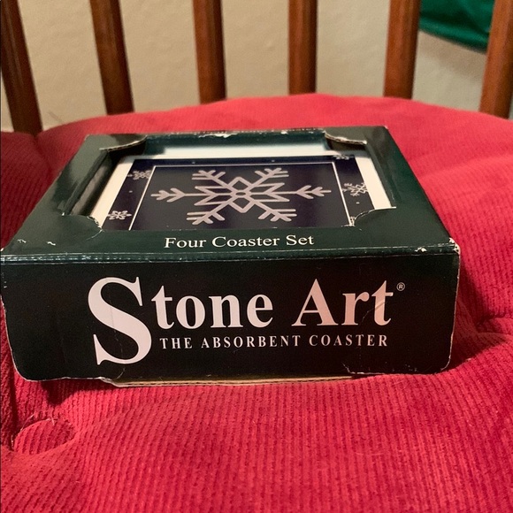 Snowflake Absorbent Stone Coaster Set - Blue - Picture 4 of 5